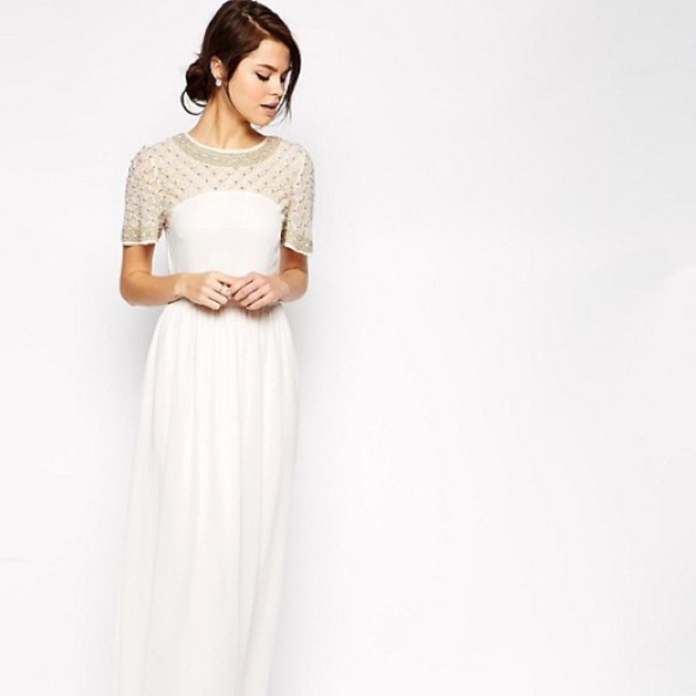 ASOS Lattice Embellished Flutter Sleeve Maxi Dress
